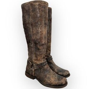 Frye Phillip Distressed Brown Leather Crackel Classic Tall Boot Women Size 8B